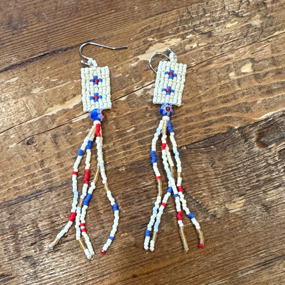 Handmade Beaded Fringe Earrings Boho Western Seed Bead Dangles